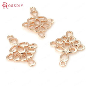 6PCS High Champagne Plated Brass Flower Connect Charms Pendants