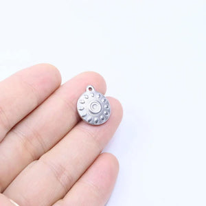 5pcs 15mm Round Palm Tree Charms Pendant Stainless Steel DIY Jewelry Making