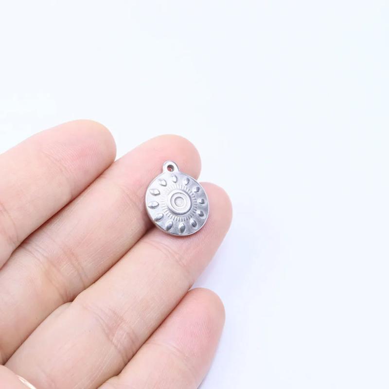 5pcs 15mm Round Palm Tree Charms Pendant Stainless Steel DIY Jewelry Making
