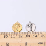 5pcs 15mm Round Palm Tree Charms Pendant Stainless Steel DIY Jewelry Making