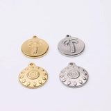 5pcs 15mm Round Palm Tree Charms Pendant Stainless Steel DIY Jewelry Making