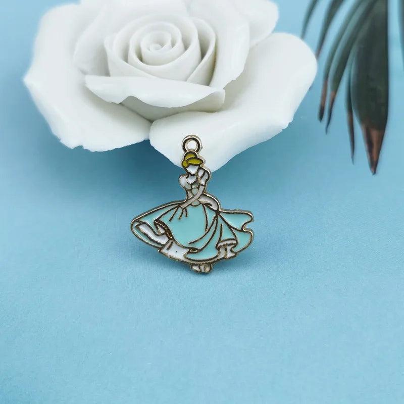10pcs Princess Girl Enamel Charms for DIY Jewelry Making