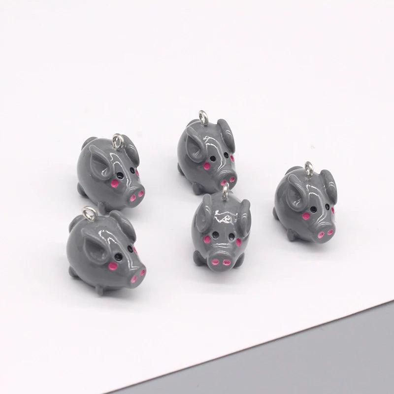 10pcs 3D Small Wild Boar Resin Earring Charms Funny Piggy Pet Pendants