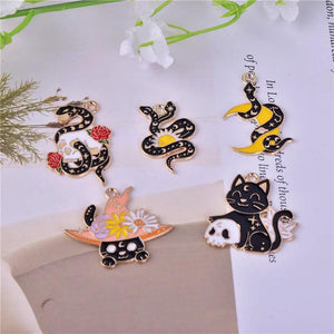 10pcs DIY Drip Oil Alloy Cat Snake Enamel Charms for Jewelry Making
