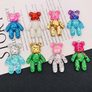 10pcs Colorful Bear Glitter Resin Charm Pendant for DIY Necklace