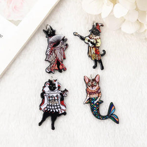 8Pcs Cat Mermaid Charms Acrylic Pendant Necklace Earring DIY Accessories