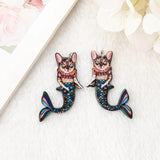 8Pcs Cat Mermaid Charms Acrylic Pendant Necklace Earring DIY Accessories