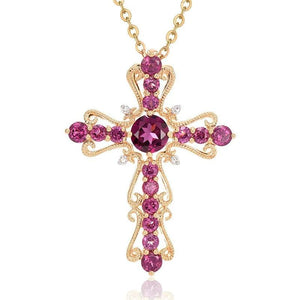 Purple Zircon Crown Cross Pendant Women's Collarbone Chain Necklace