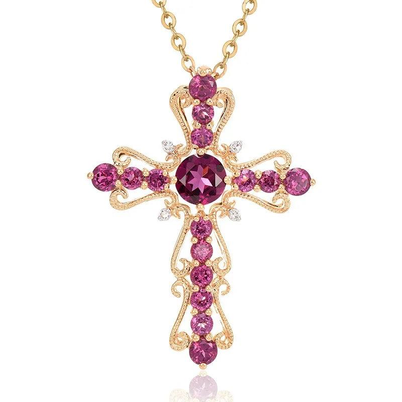 Purple Zircon Crown Cross Pendant Women's Collarbone Chain Necklace