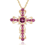 Purple Zircon Crown Cross Pendant Women's Collarbone Chain Necklace