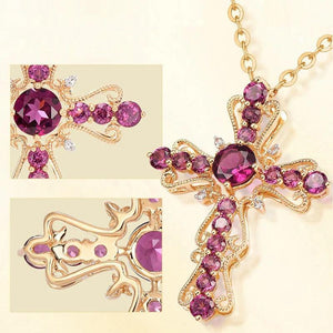 Purple Zircon Crown Cross Pendant Women's Collarbone Chain Necklace