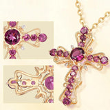 Purple Zircon Crown Cross Pendant Women's Collarbone Chain Necklace