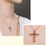 Purple Zircon Crown Cross Pendant Women's Collarbone Chain Necklace
