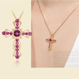 Purple Zircon Crown Cross Pendant Women's Collarbone Chain Necklace