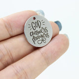 8Pcs God Answers Prayers 22mm Stainless Steel Disc Charm Pendant