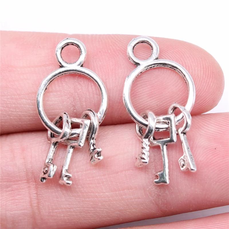 20pcs Keys Charms 25x13mm DIY Jewelry Findings Antique Silver Alloy Pendant