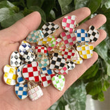 20Pcs Colorful Checkered Enamel Charms for Jewelry Making
