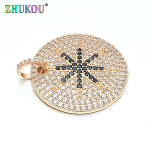 28mm Brass Cubic Zirconia Round Charms Pendants DIY Jewelry Making