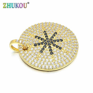 28mm Brass Cubic Zirconia Round Charms Pendants DIY Jewelry Making