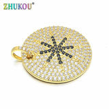 28mm Brass Cubic Zirconia Round Charms Pendants DIY Jewelry Making