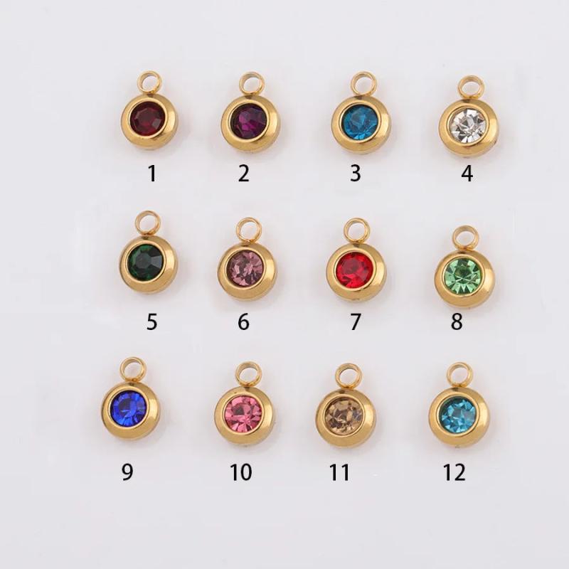Stainless Steel 12pcs 6.5mm Birthstone DIY Charms 12 Months