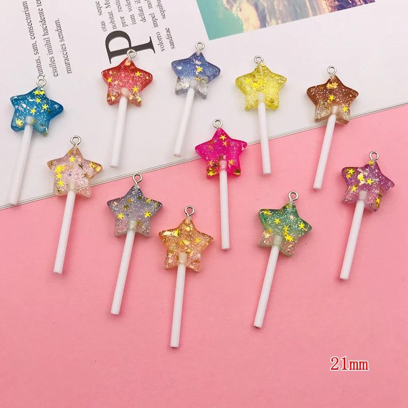 10pcs Glitter Five Star Lollipop Charm for DIY Making