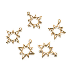 Raw Brass Sun Star Charms Pendants for DIY Jewelry Making