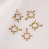 Raw Brass Sun Star Charms Pendants for DIY Jewelry Making