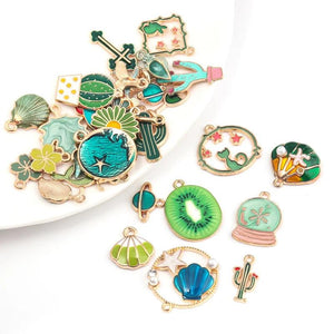 10pcs Enamel Charms Plant Animal Pendant DIY Jewelry Making Mix