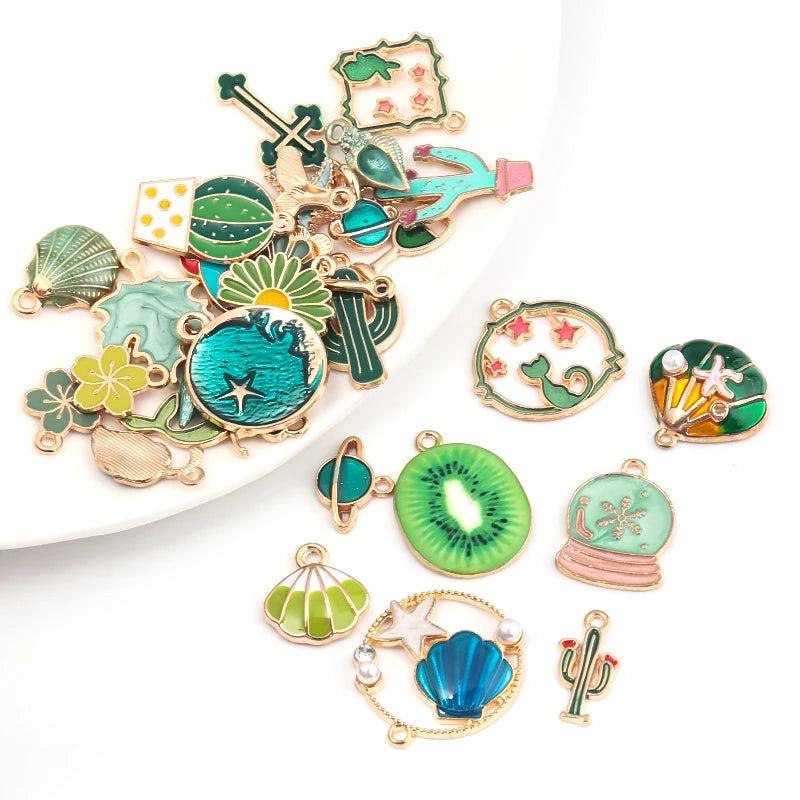 10pcs Enamel Charms Plant Animal Pendant DIY Jewelry Making Mix