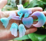 12pcs Flat Back Glitter Unicorn Charms Bow DIY Necklace Pendant Keychain Charms