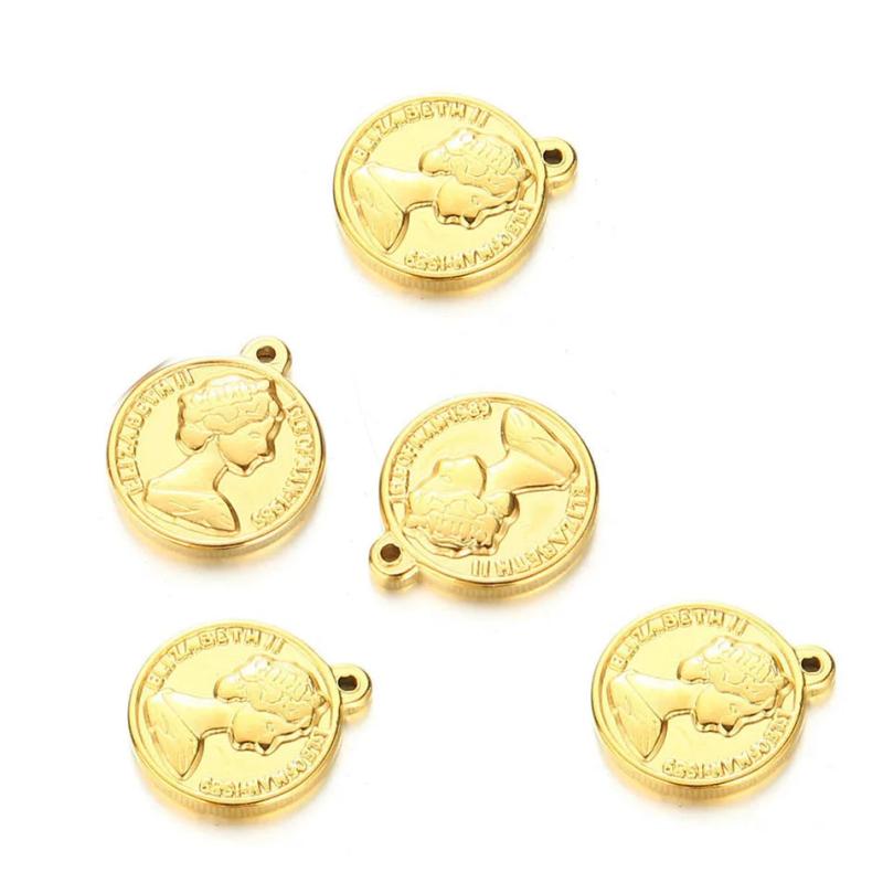 5pcs Stainless Steel Queen Elizabeth Coin Pendants