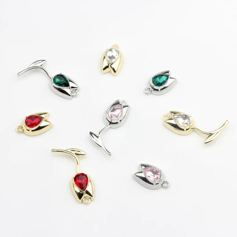 Crystal Tulip Flowers Charms Pendant 6pcs/lot DIY Jewelry Making Finding