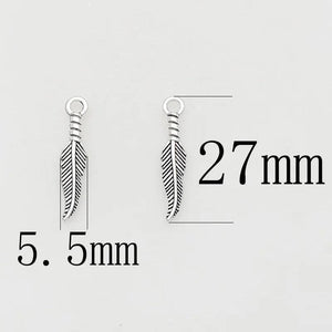 50pcs Antique Silver Feather Charms 27x5.5mm DIY Necklace Jewelry Pendants