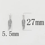 50pcs Antique Silver Feather Charms 27x5.5mm DIY Necklace Jewelry Pendants