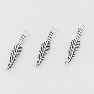 50pcs Antique Silver Feather Charms 27x5.5mm DIY Necklace Jewelry Pendants