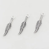50pcs Antique Silver Feather Charms 27x5.5mm DIY Necklace Jewelry Pendants