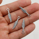 50pcs Antique Silver Feather Charms 27x5.5mm DIY Necklace Jewelry Pendants