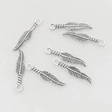 50pcs Antique Silver Feather Charms 27x5.5mm DIY Necklace Jewelry Pendants