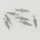 50pcs Antique Silver Feather Charms 27x5.5mm DIY Necklace Jewelry Pendants