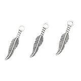 50pcs Antique Silver Feather Charms 27x5.5mm DIY Necklace Jewelry Pendants
