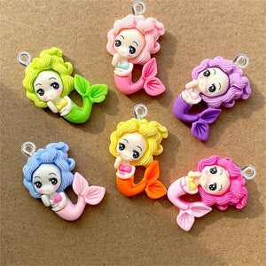 10Pcs Mermaid Princess Resin Charms DIY Pendant Jewelry Making
