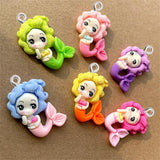 10Pcs Mermaid Princess Resin Charms DIY Pendant Jewelry Making
