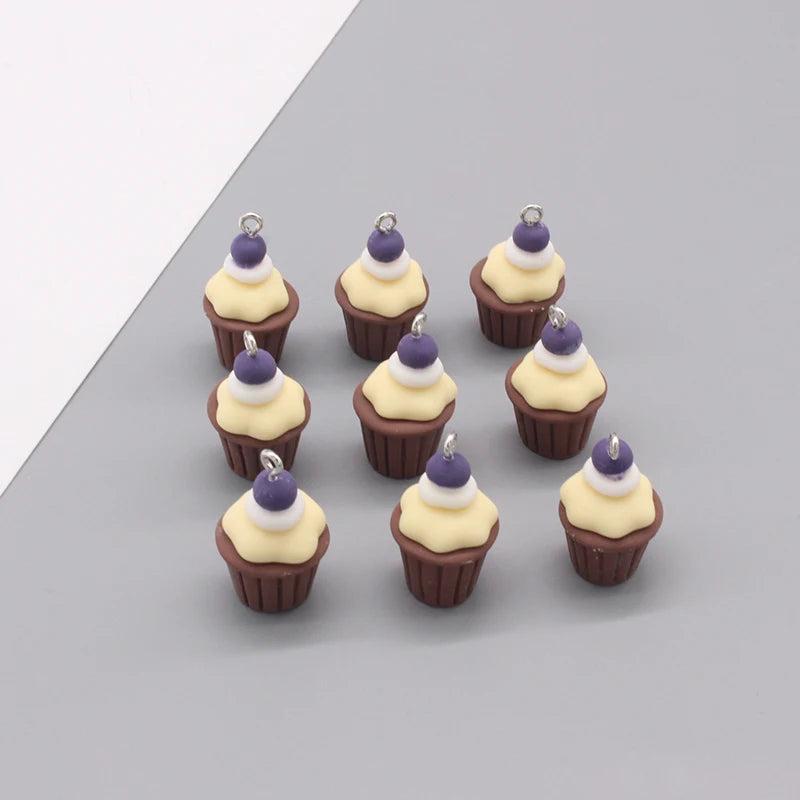 10pcs 3D Ice Cream Cupcakes Resin Charms Butterscotch Cake Food Pendant
