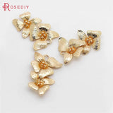 4PCS 24K Silver Brass Tassel Connect Flower Charms Pendants