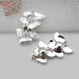 4PCS 24K Silver Brass Tassel Connect Flower Charms Pendants