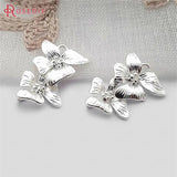 4PCS 24K Silver Brass Tassel Connect Flower Charms Pendants