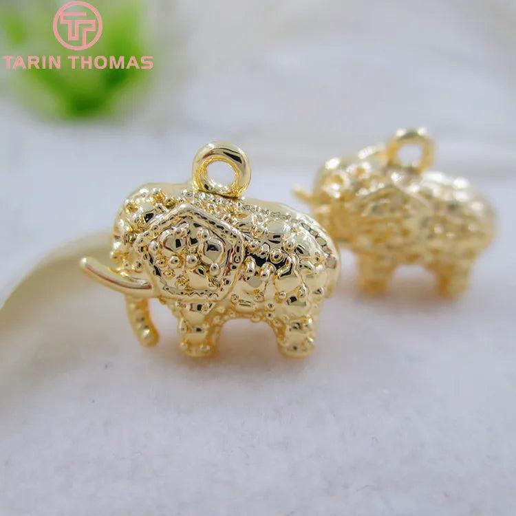4PCS 13x12MM 24K Plated Elephant Necklace Pendants Charms