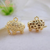 4PCS 13x12MM 24K Plated Elephant Necklace Pendants Charms