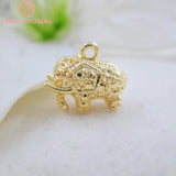4PCS 13x12MM 24K Plated Elephant Necklace Pendants Charms